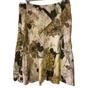 Bamboo Traders Womens Medium White Floral Cotton A-Lined Midi Casual Skirt M